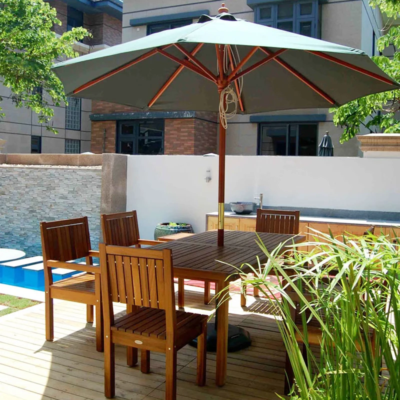 2021 Hot sell luxury hotel pool garden park beach solid wood umbrellas outdoor Wooden parasols