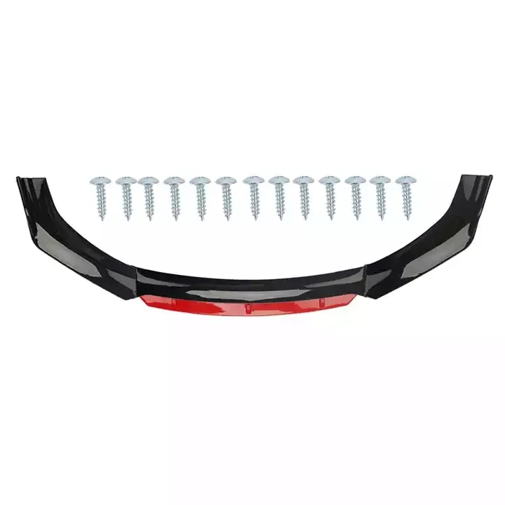 Car accessories ABS Body kit Glossy black 4pcs Front Bumper Spoiler Lip With Red Part For Universal Car