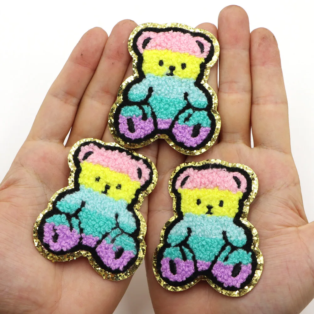 1PC Cartoon Bear Iron on Patch Chenille Embroidered Patches Applique For Clothing Fabric Jackets Jeans Repair Decor Craft