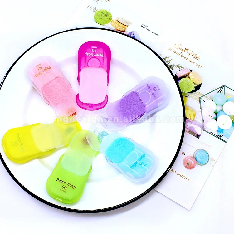 50Sheets Washing Paper Soap Custom Label Disposable Travel Portable Plant Extract Fragrance Water Paper Hand Soap Carton package
