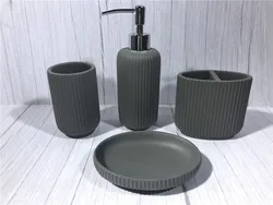 Серый полимерный классический стиль, 4 предмета, украшение для ванной комнаты, полный набор диспенсеров для лосьона