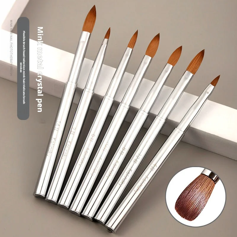 USA Hot Sale 100% Pure Kolinsky Hair Nail Brush Custom LOGO Acrylic Crimped Round Nail Paint Brush Manicure Powder Size 2-14