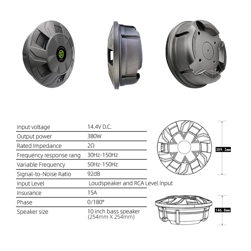 Sennuopu Car Spare Tire Active Subwoofer 10 inch Car Subwoofer with Amplifier