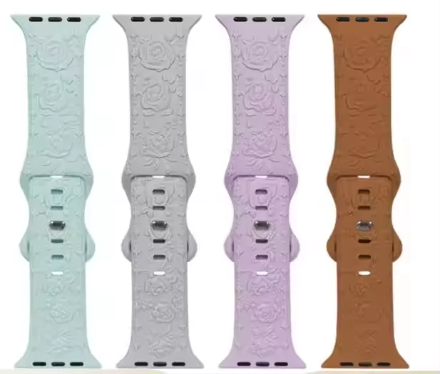 Floral Engraved watch strap for appl watch strap Women Designer Soft Silicone Embossed Flower watch strap for iWatch38/42mm
