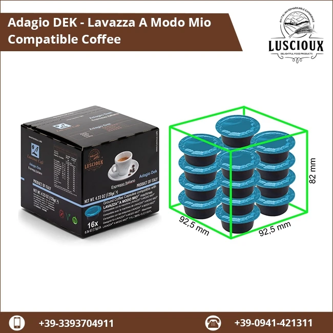 
5 Star Italian Quality Decaffeinated Coffee Adagio DEK-Lavazza Coffee Capsules 