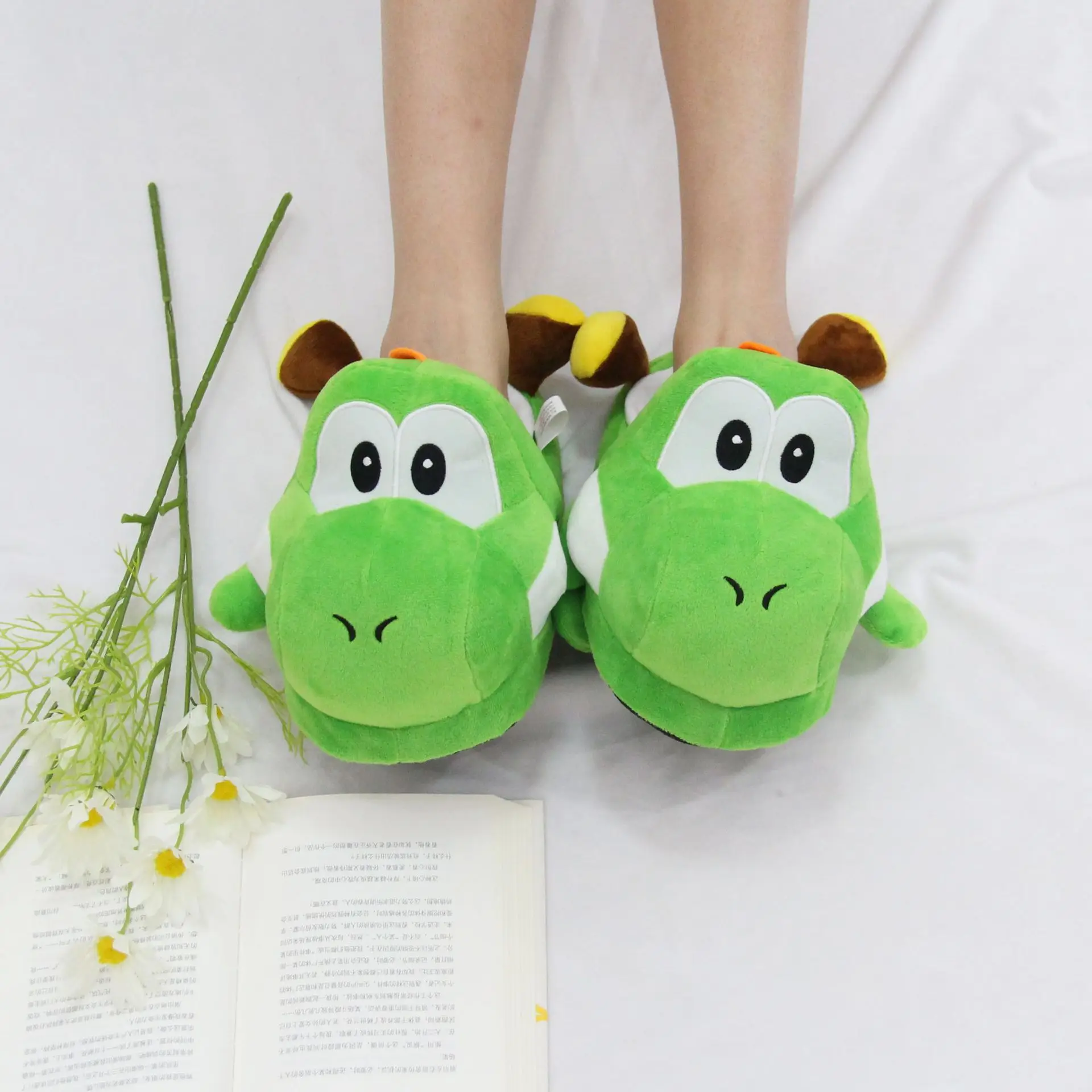 Mario Yoshi Plush Slipper, Green Yoshi Indoor Slipper, Stuffed Mario Bros Yoshi Slipper