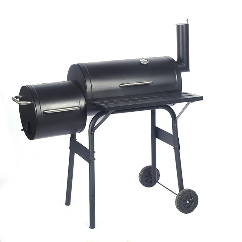 Best Selling Home Outdoor Trolley Black diy Oil Drum BBQ Oven Powder Coated Barbecue Offset Smoker Charcoal Grill With Chimney
