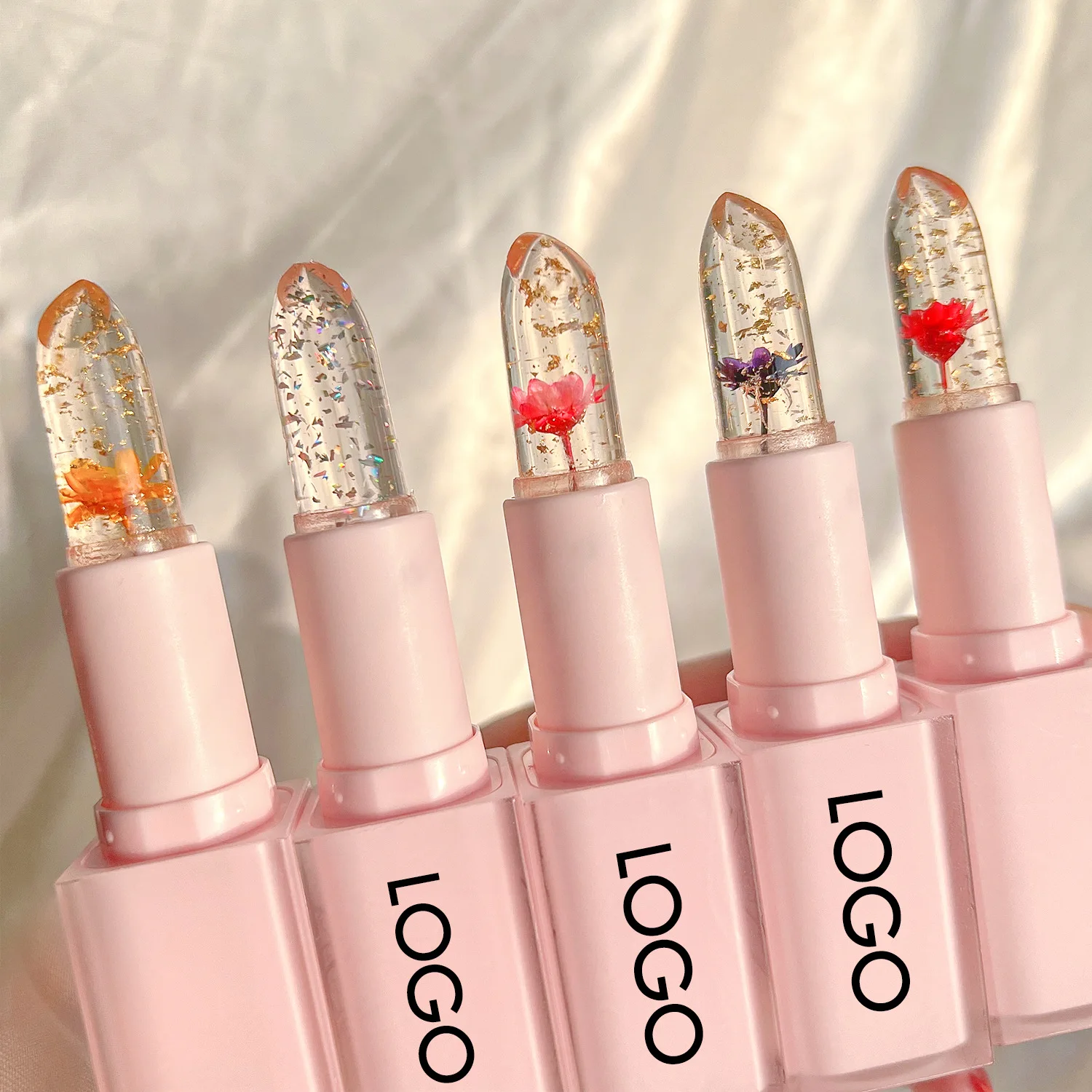 Wholesale Color Change Clear Lipstick Private Label Pink Container Flower Moisturizing