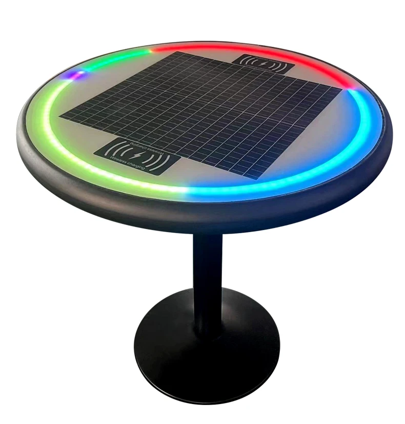 Недорогой RGB светодиодный открытый садовый скамейка телефон Беспроводная зарядка bluetooth стол умный журнальный столик Солнечный зарядный стол
