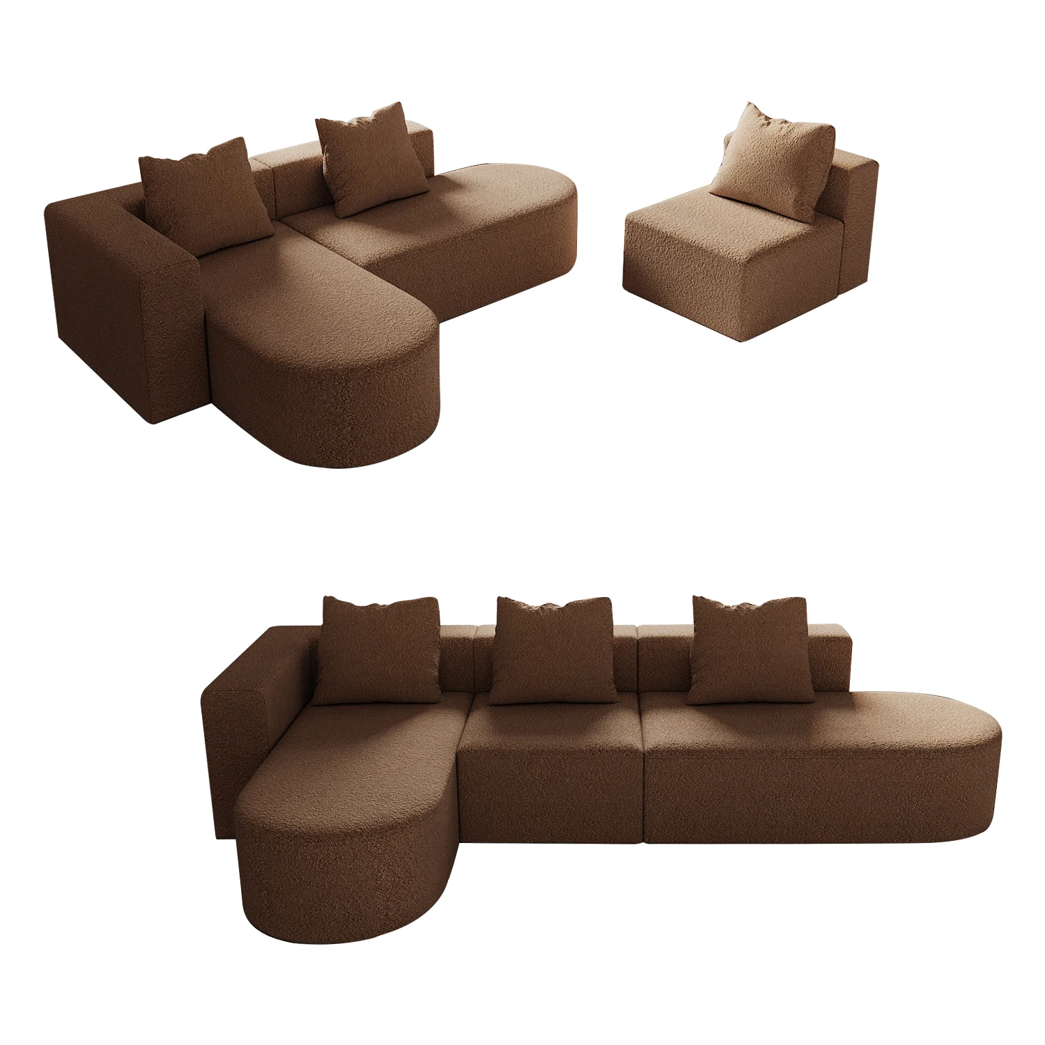 Saien Brown 3 Seat L Shaped Couches Premium Fabric Recliner Corner Sectional Couch Corner Sofa for Living Room