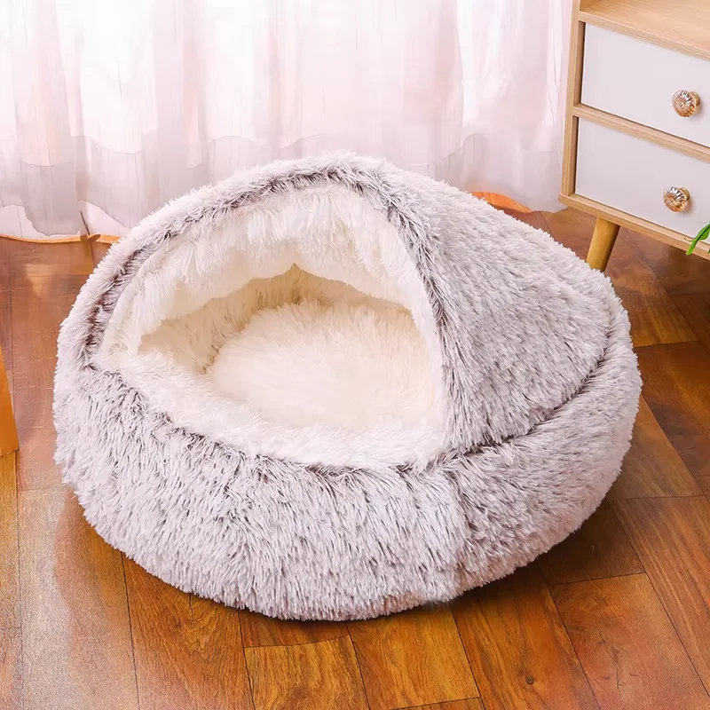 Long Plush Pet Mats Dogs Kennel Dog Sofa Bed with Pillow Waterproof Soft Sleeping Bed Blanket for Pet Small Cave Dog Bed