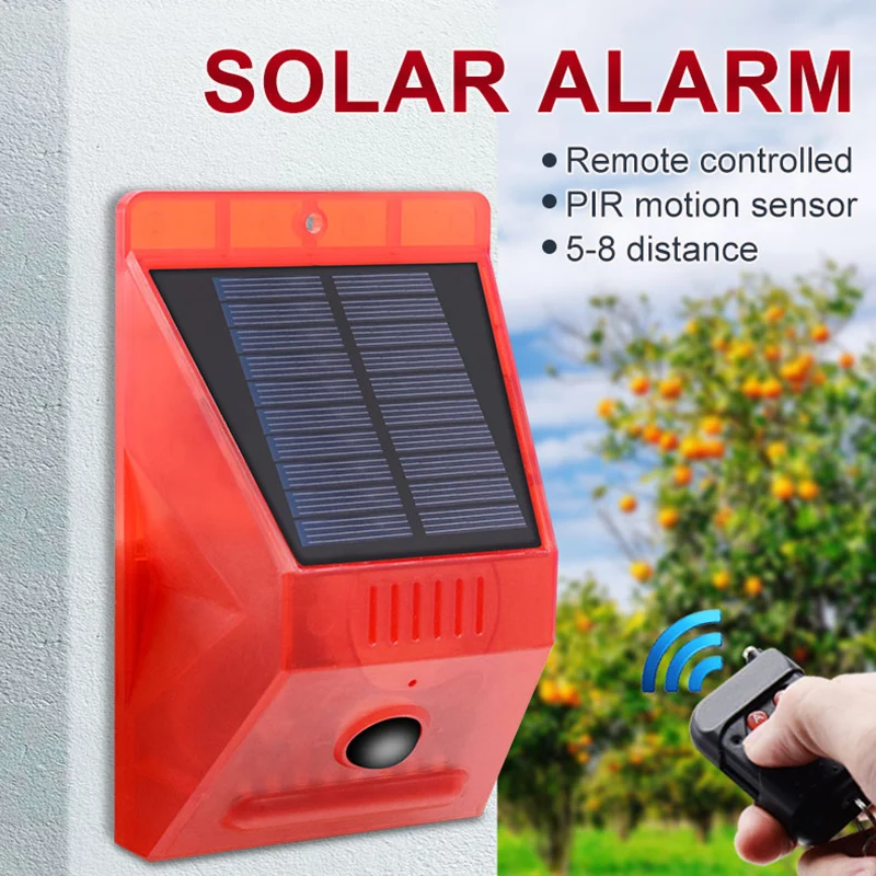High quality Wireless remote control LED Solar RF Remote Alarm Outdoor Sound Light Siren Security Alarm System