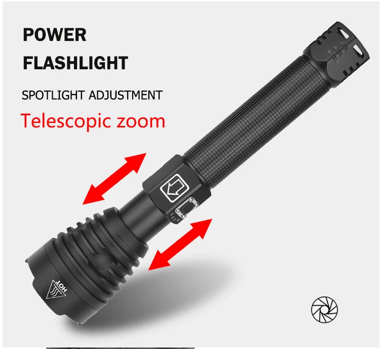 XHP90 LED Flashlight Zoom USB Rechargeable Power Display Powerful Torch 18650 26650 Handheld Light Flashlight