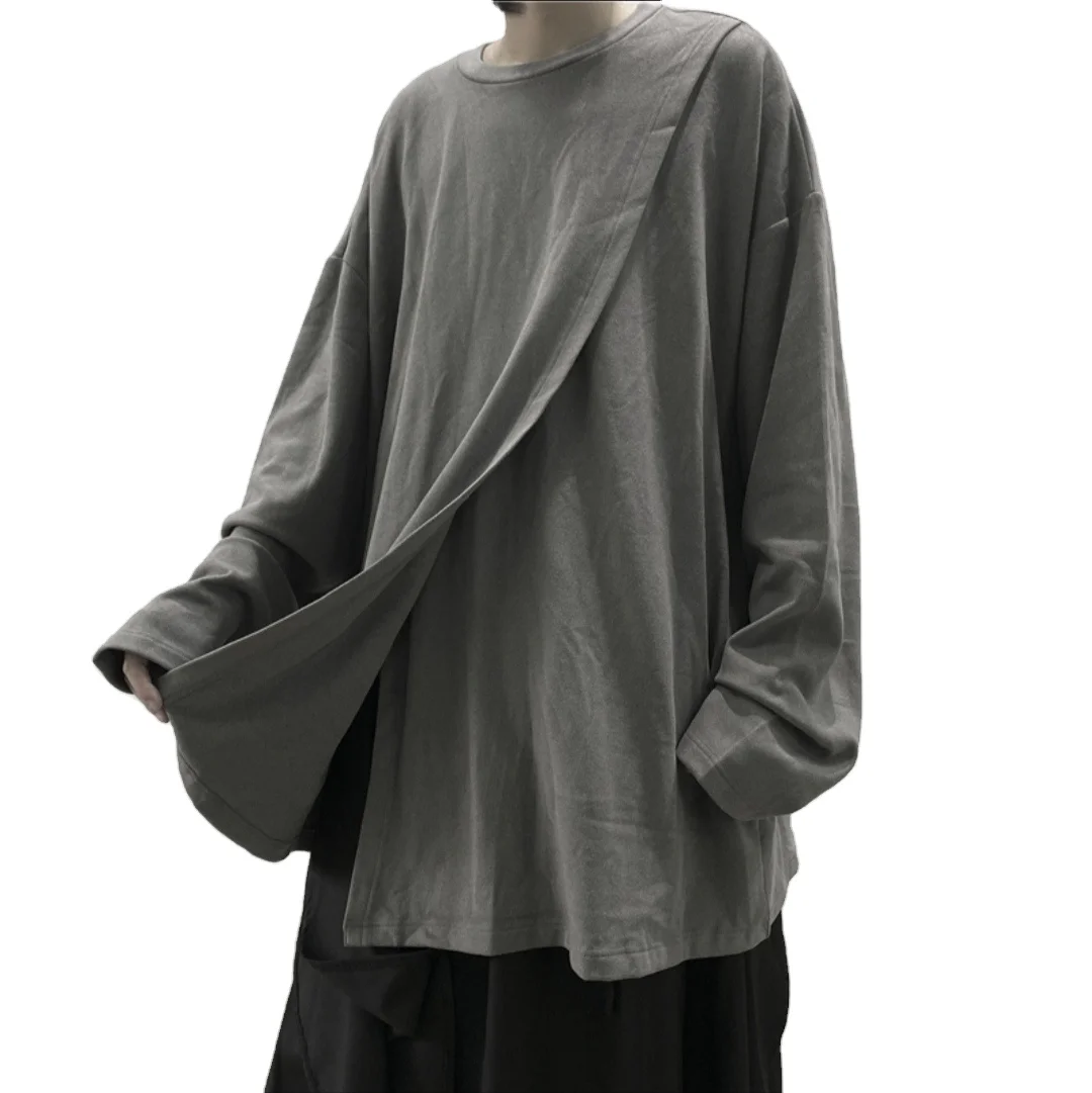Mens Longline Essential Lengthen Extended  Long Sleeve Tops Tshirt