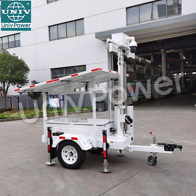 Mobile Solar Powered CCTV Camera Surveillance Trailer For Outdoor Use