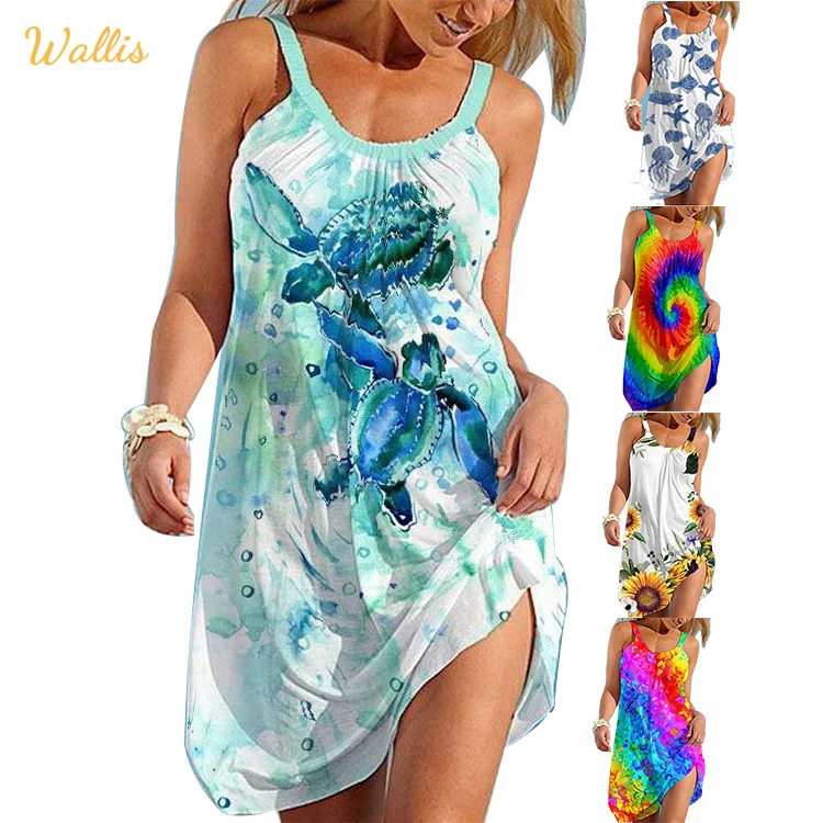 Vestidos Boho Sexy Dress Women Sleeveless Elegant Sundress Party Bohemian Outing Beach Floral Camisole Print Mini Midi Dress