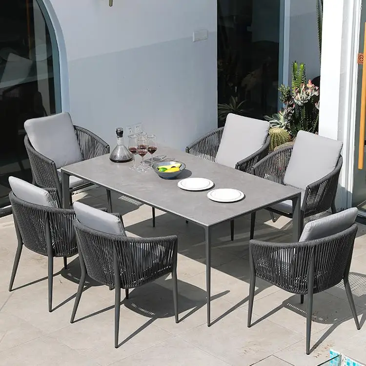 10seat Patio Dining Set Outdoor Furniture  Bench Set PE Rattan Rope Chair Seat Outdoor Furniture Dining Set with Expanding Table