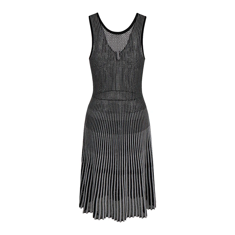 Knitwear manufacturer custom Summer black sleeveless knee length sexy women knit dresses