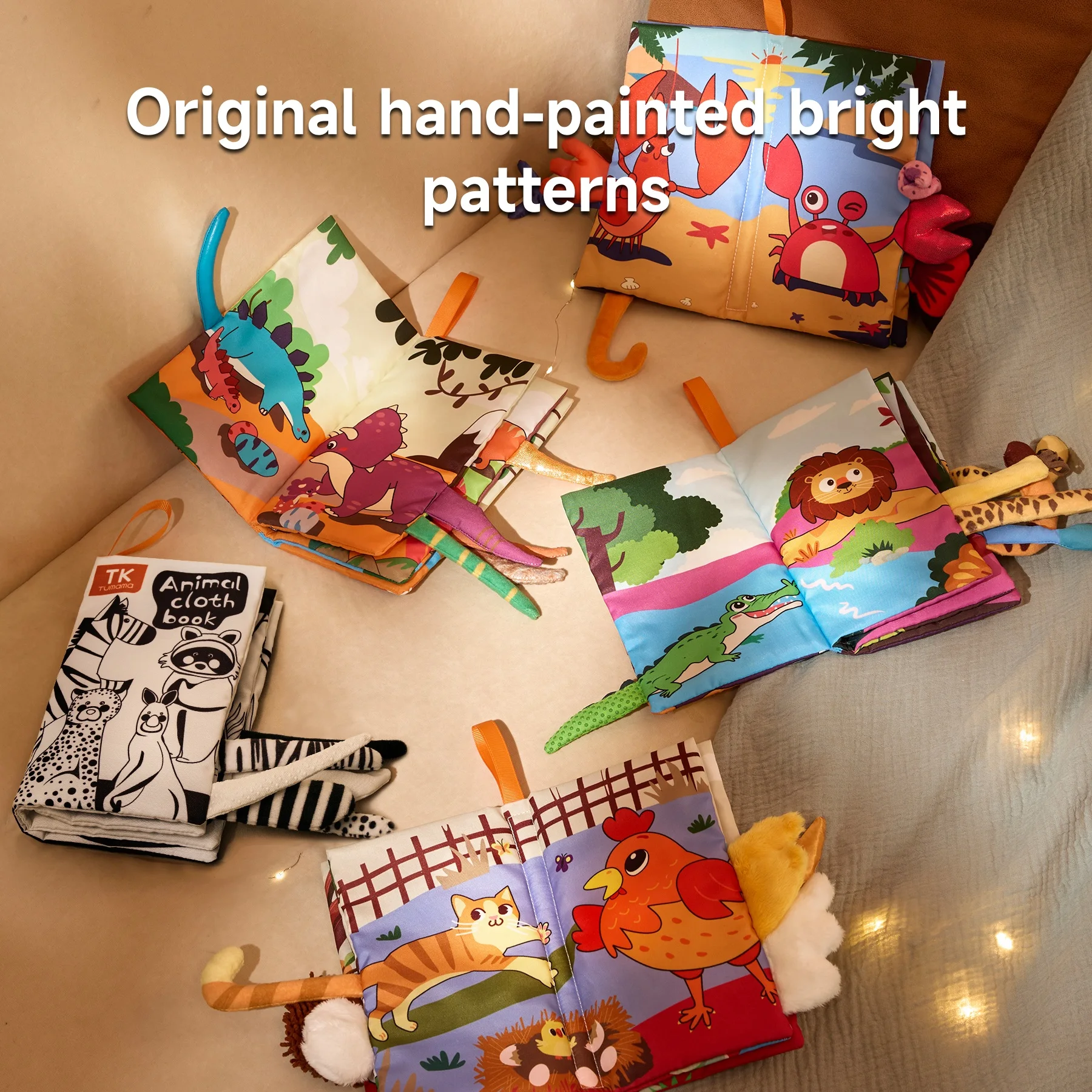 Montessori Crinkle Sensory Crib Toy Set Colorful Black and White Soft Fold Out High Contrast Baby Cloth Book Quiet Book Style