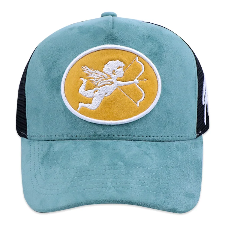 High quality men women 5 panel mesh back hats custom embroidery logo suede trucker cap hat manufacturer