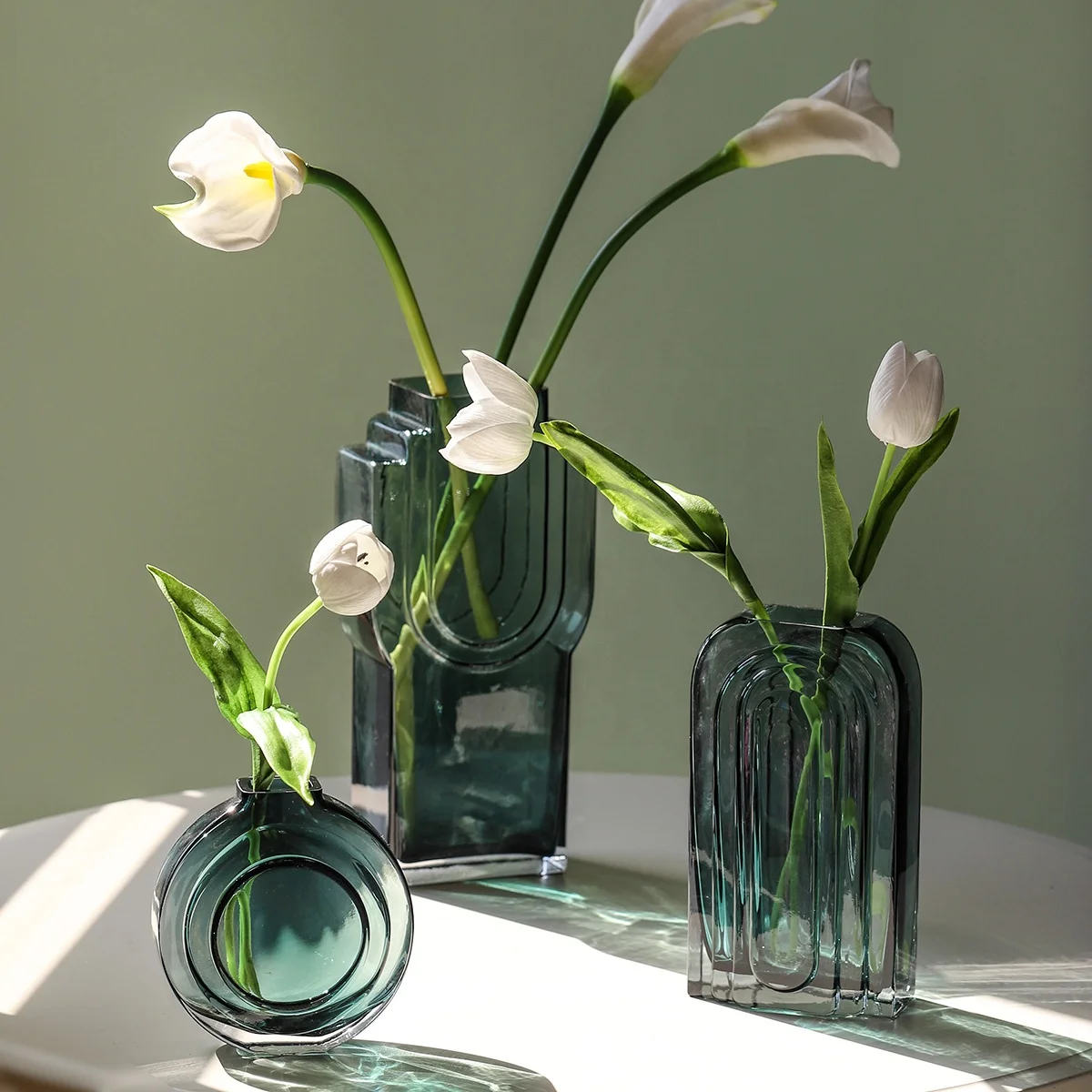 Bixuan Mouth-blown Art Glass Vase Novelty Wine Bottle Shape Modern Design Table Decor Centerpiece Solid Color Flower Vases