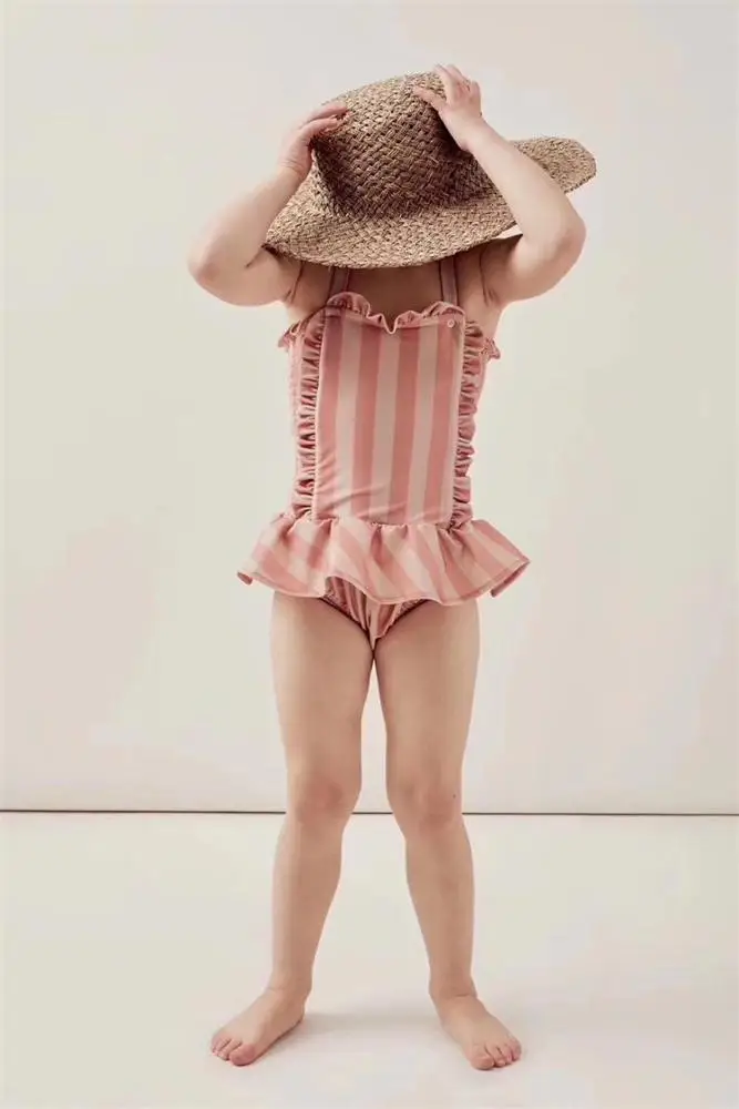 Lam pattern fabric  elegant ballet style bottom little baby girls modeling bathing suits for girls