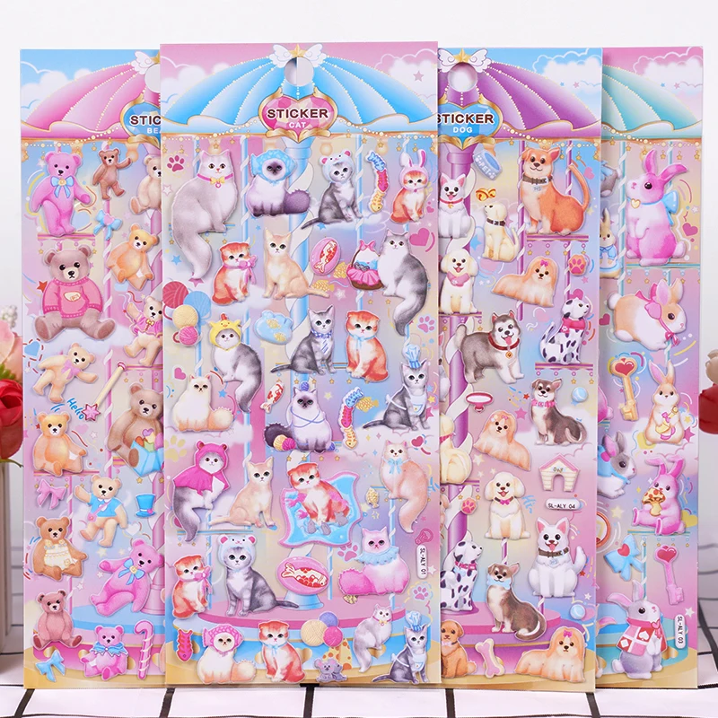 SHANLE Wholesale Cartoon Animal EVA Sticker Set Cute Cat Bear Puffy Sticker Custom Korean Decor Stationery 3D Bubble PVC Sticker