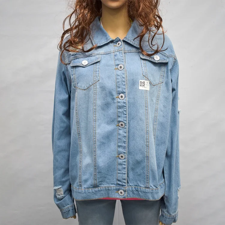 Оптовая продажа женских джинсовых курток модные потертые джинсовые куртки с дырками