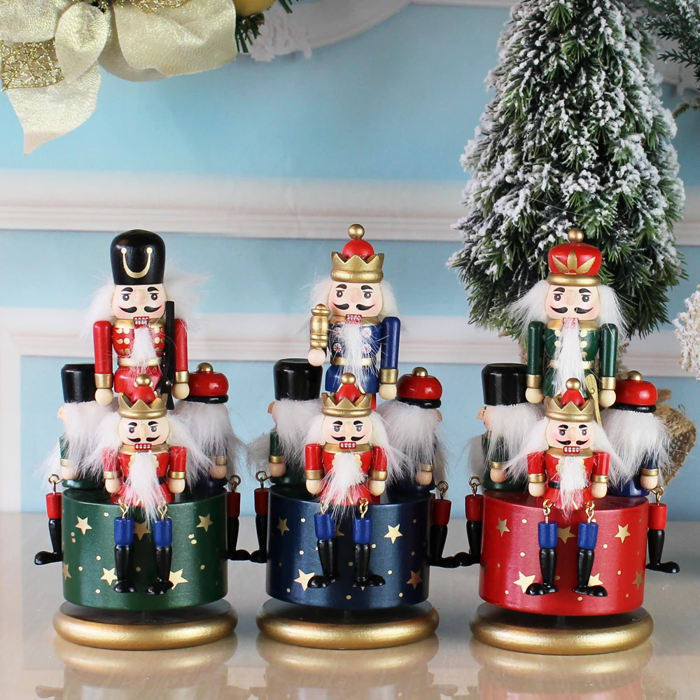 Red wooden nuctcrackers musical  rotating home decoration Music box for family