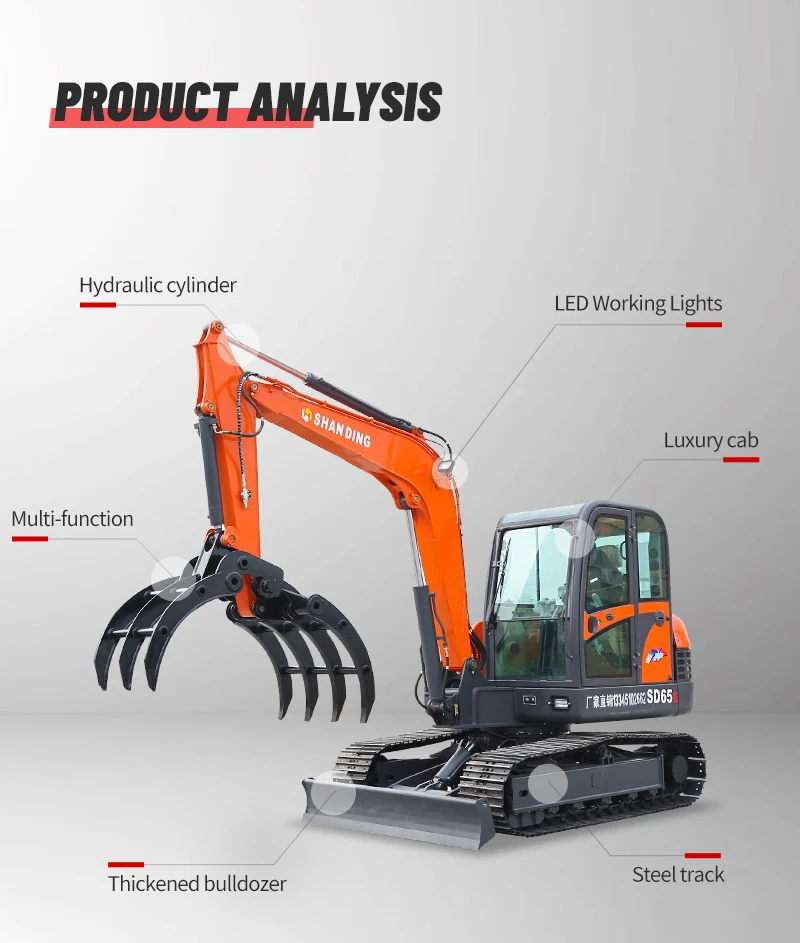 HOT SALE CE ISO EAC CERTIFIED 6 TON CRAWLER EXCAVATOR SD65E  6TON EARTH MOVING MACHINE FOR SALE 9 TON MINI EXCAVATOR