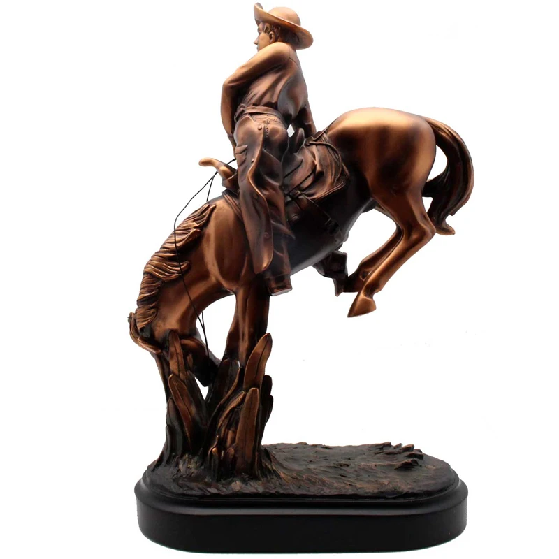 Custom handmade horse trainer figurine resin patinated copper bronze electroplated horsebreaker bronc buster statue