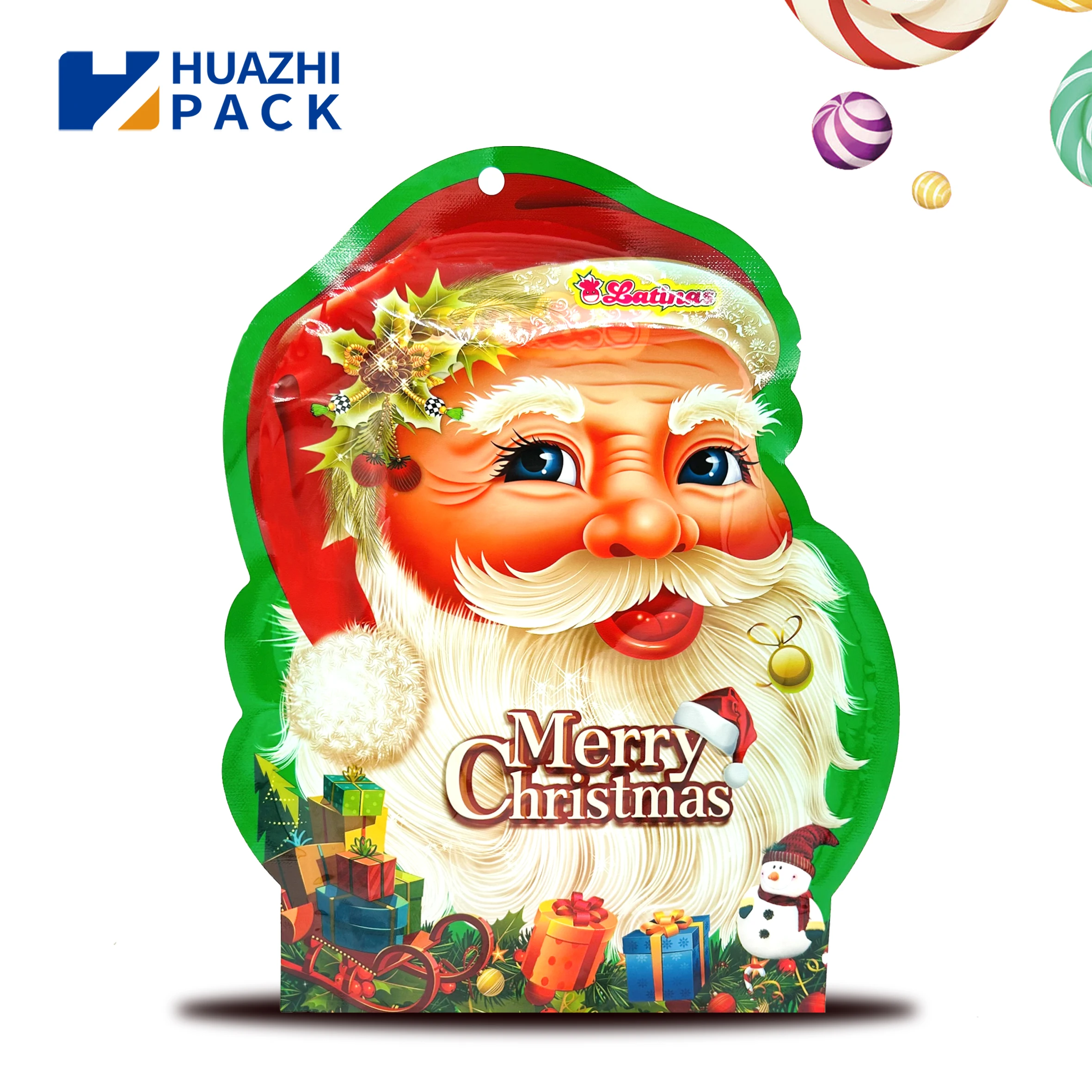 Factory price high quality laminated material special shape pouch Christmas gift candy shape packaging bag