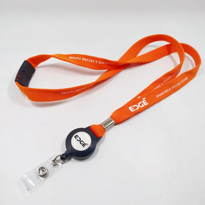 Business Card Holder Clip Safety Clasp Tubular Knitting Neck Lanyards with Retractable Reeler Card Badge Holder