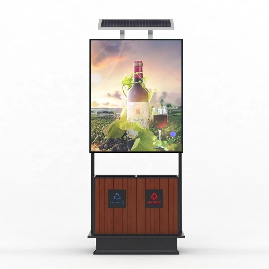 Рекламный светодиодный водонепроницаемый прокручивающийся двухсторонний световой короб на солнечной энергии с мусорным баком