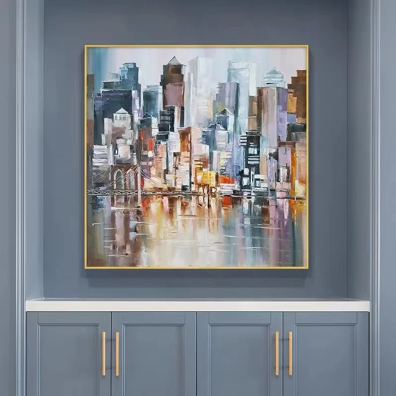 Hand Painted textured canvas Oil painting Modern wall art abstract urban architectural landscape Painting for home decor