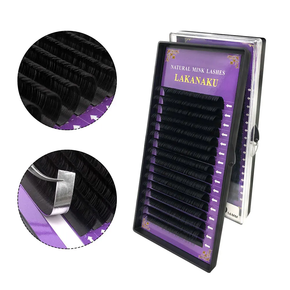 
Ресницы LAKANAKU ручной работы, лоток для ресниц, корейское волокно PBT, 0,03, 0,05, 0,07, 0,12, 0,25, матовый черный объем, наращивание ресниц 