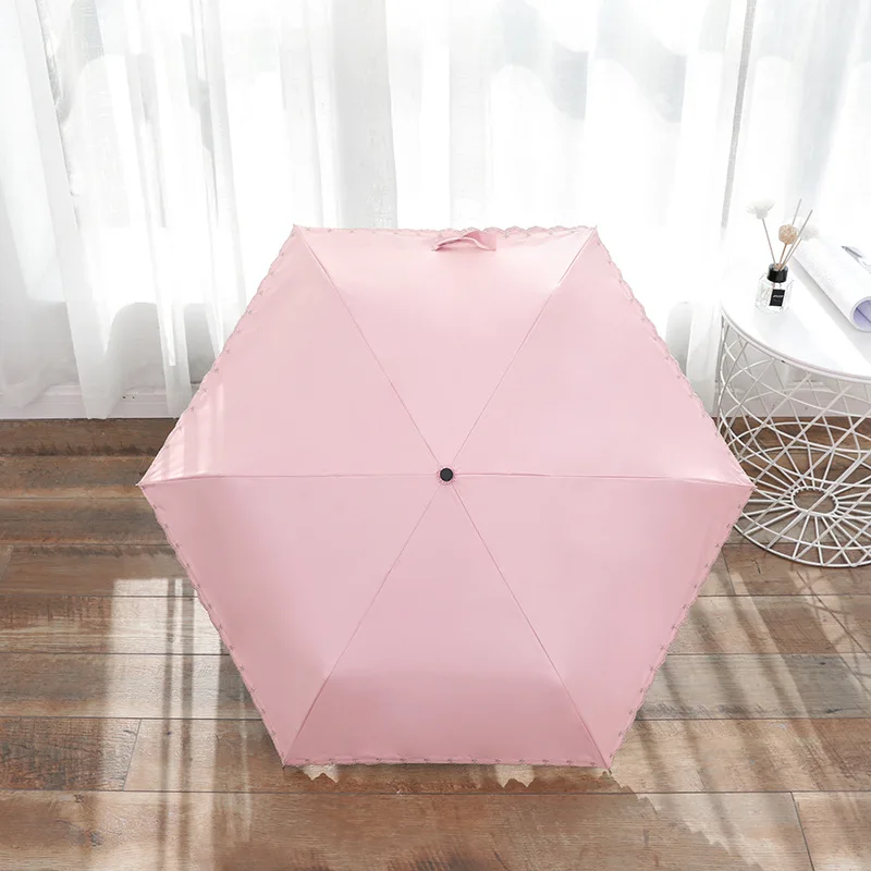 Super Lightweight Vintage Lace Flower Embroidery Folding UV Coated Umbrella with Custom Logo Curved Handle Three Foldable Colors