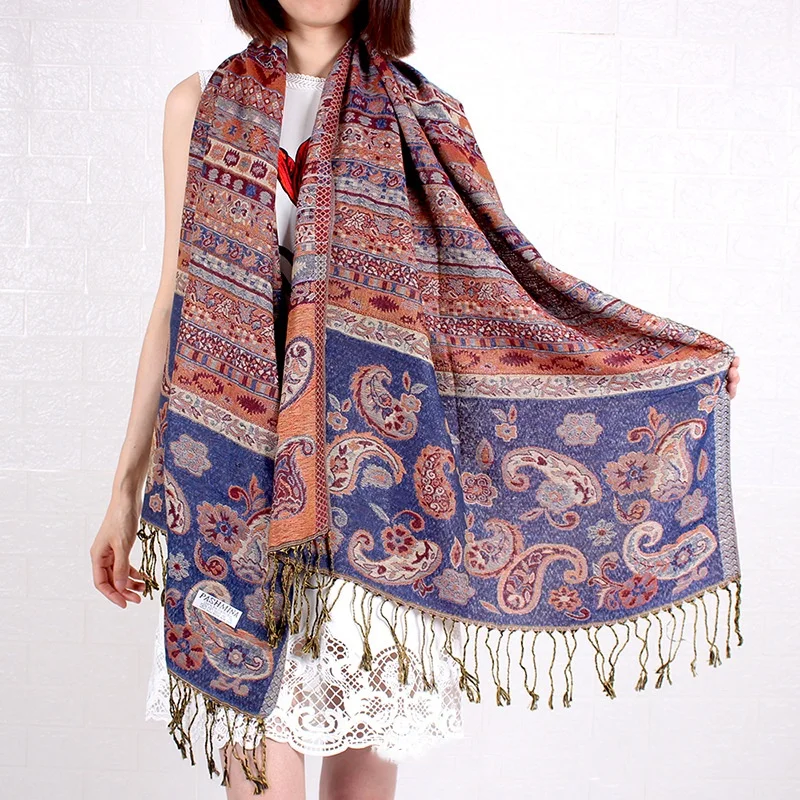 Quality Choice Jacquard Woven Pashmina Shawl Elegant Fashion Paisley Pattern Design Soft Luxury Stole for Women for Spring