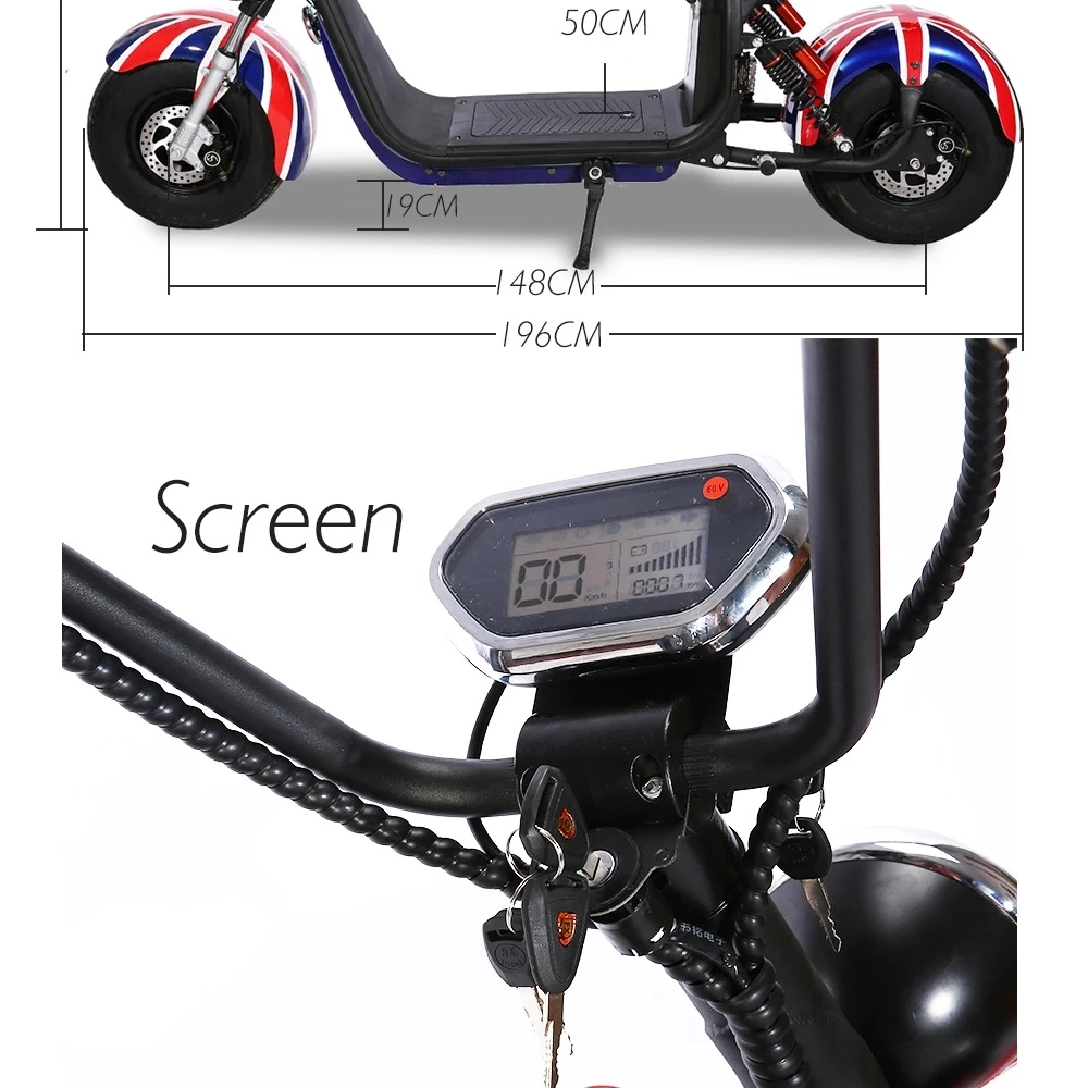 Theftproof fat tyre 2000W citycoco electric scooters 1000W