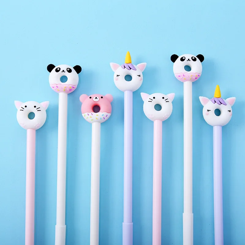 Hot selling cute animals donuts slim solid pens ballpoint school office use smooth flow stylus ballpoint pen coloured gel pens