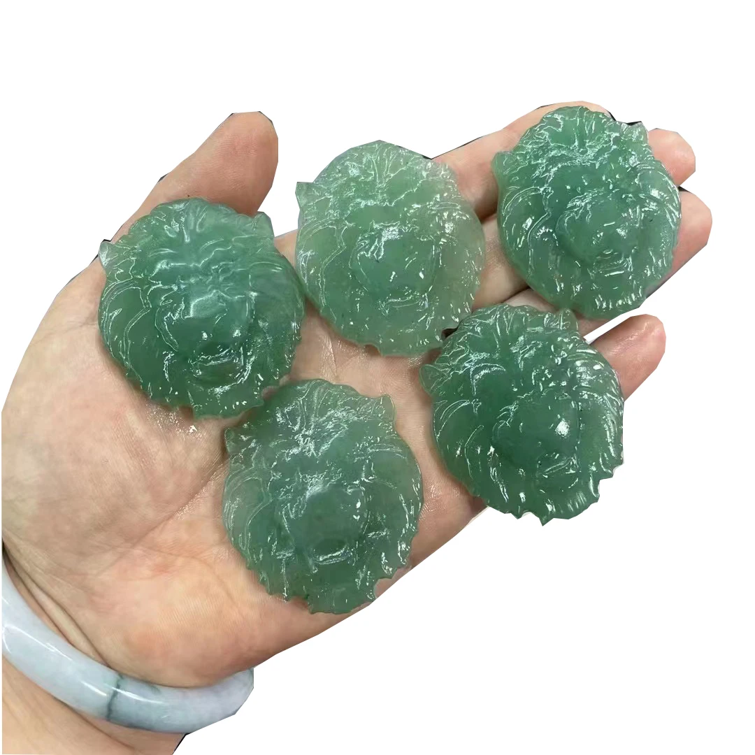 Wholesale natural crystal healing stone Carved Animal lion Carving Crafts quartz Green Aventurine lion