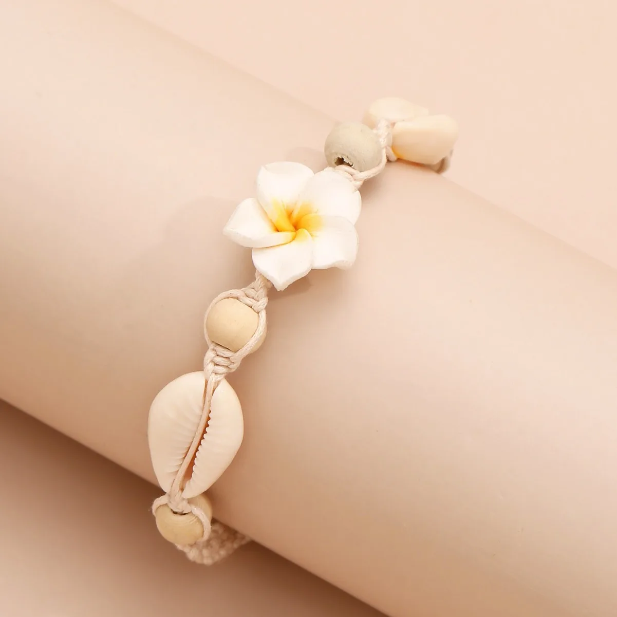 Summer Bohemian Beaded Anklet for Women Handmade Knot Polymer Clay Flower Wood Bead Woven Shell Anklet  for Women Girls Gifts