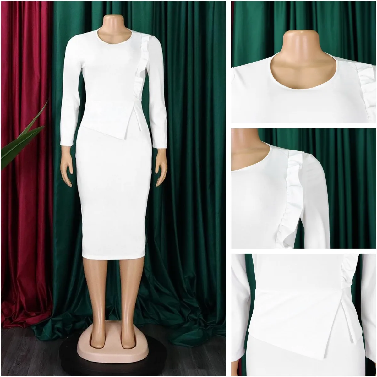 Spring Autumn New Fashion Women Dress Long Sleeve O-neck Slim Vestidos Office Lady A-line Pencil Dress