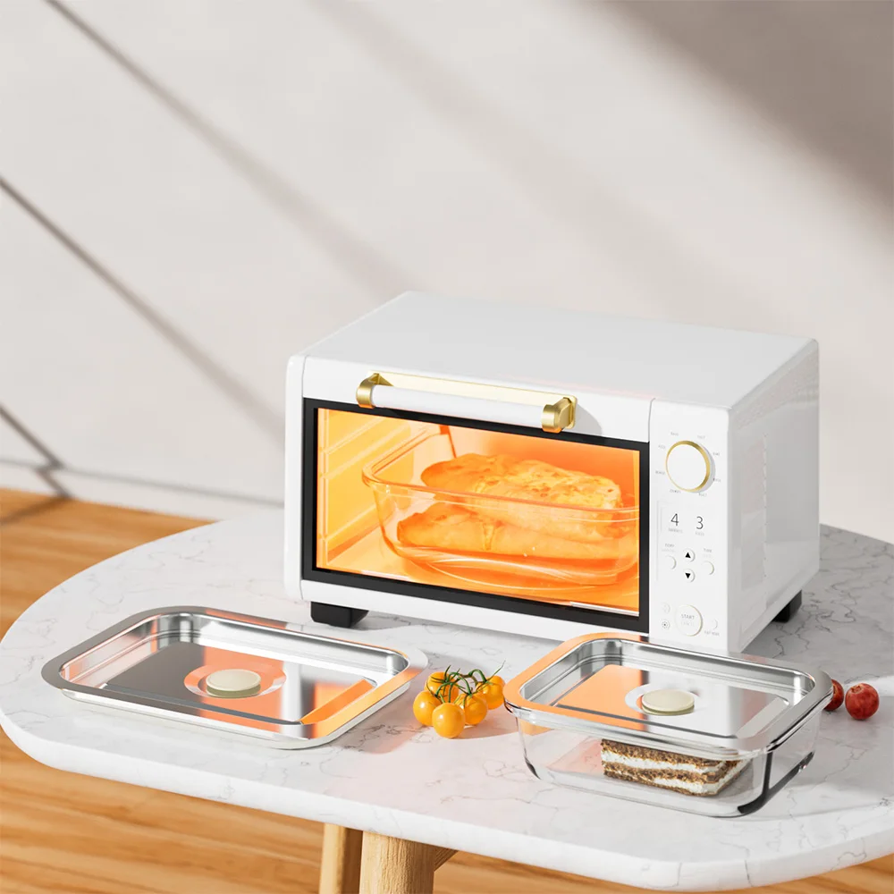 Glass Lunch Bento Boxes with Vacuum Pump Steel Lids for Microwave Dishwasher Refrigerator Safe Leakproof Meal-Prep Containers