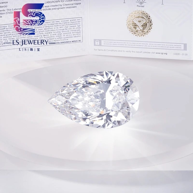 Лидер продаж размер в наличии выращенный лаборатории грушевидный ограненный алмаз 1 5 карат hpht dii certificate D E color VS1 VS2 большой запас