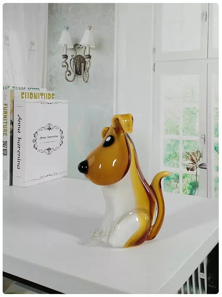 Decoration glass handicrafts Zibo gift charm cute cartoon animal home accessories living room office decoration murano glass dog