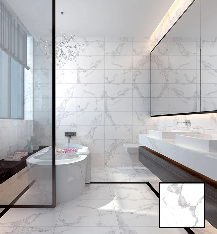 600*600 Polished Glazed White Marble Porcelain Wall Tiles for Bathroom Walls