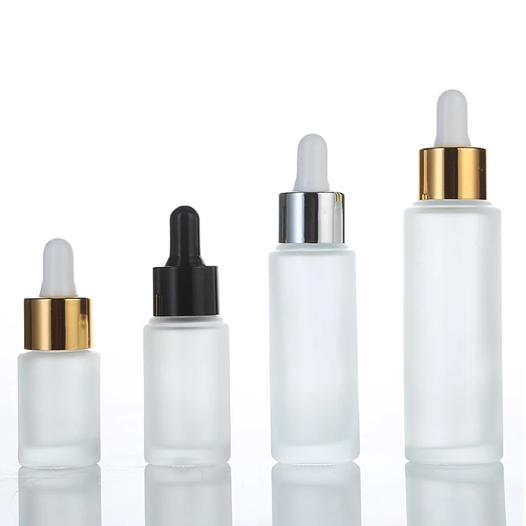 packaging round frosted flat shoulder luxury serum glass essential oil dropper bottle