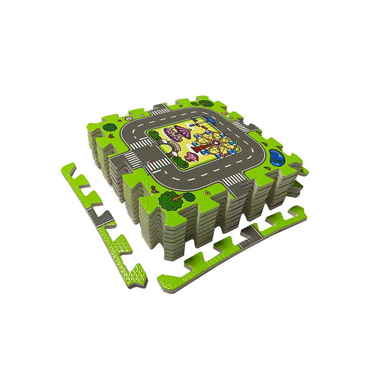 Play Mat Road Toy Foam Playmat Interlocking Floor Puzzle Road Playroom Mat Interactive Play Set (9 Piece Set Zoo)