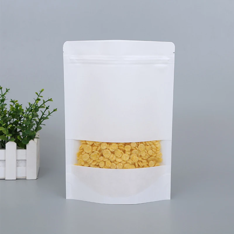 Recyclable food grade fast shipping white kraft paper stand up dried fruit candy tea food packaging bags